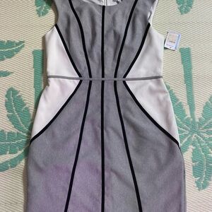 Sandra Darren Gray and White Midi Dress